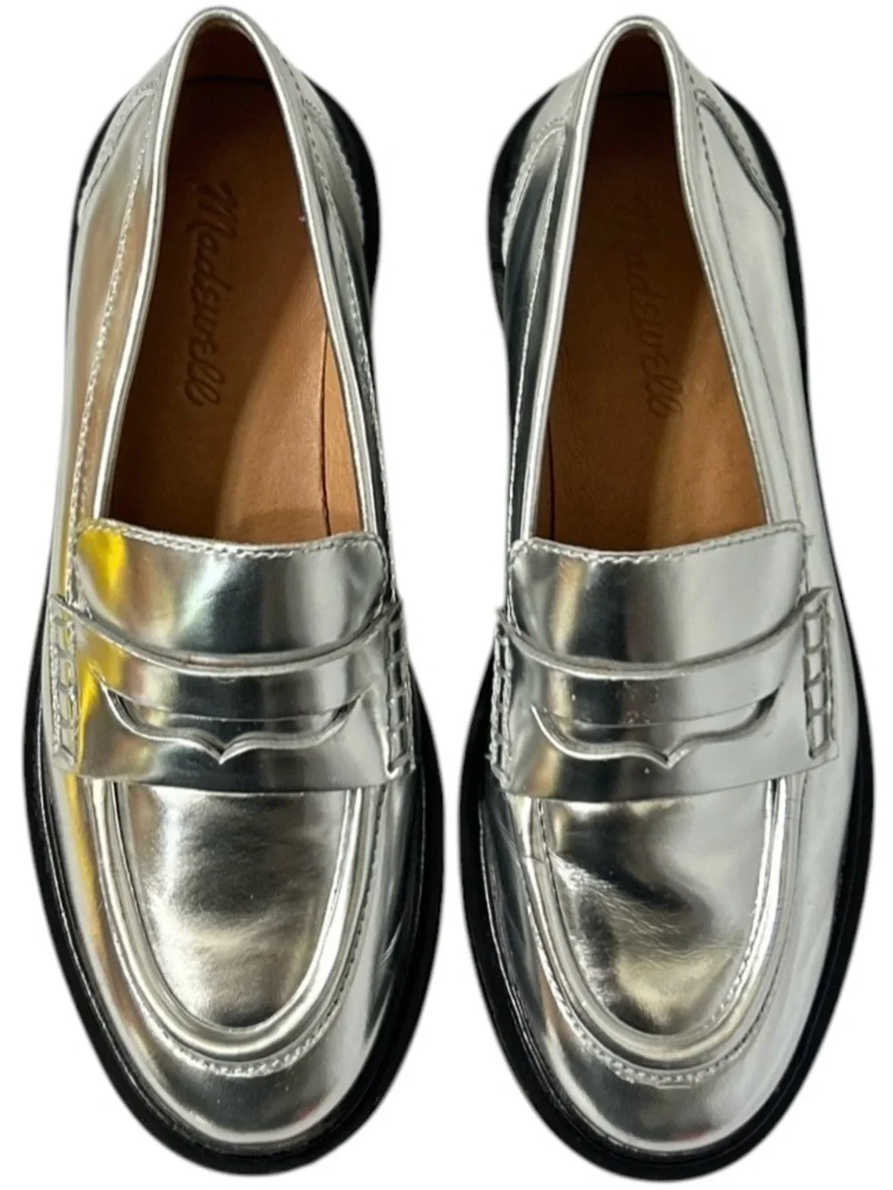 Madewell Vernon Loafers Women’s Sz 5 Metallic Silver Flats Preppy Academia